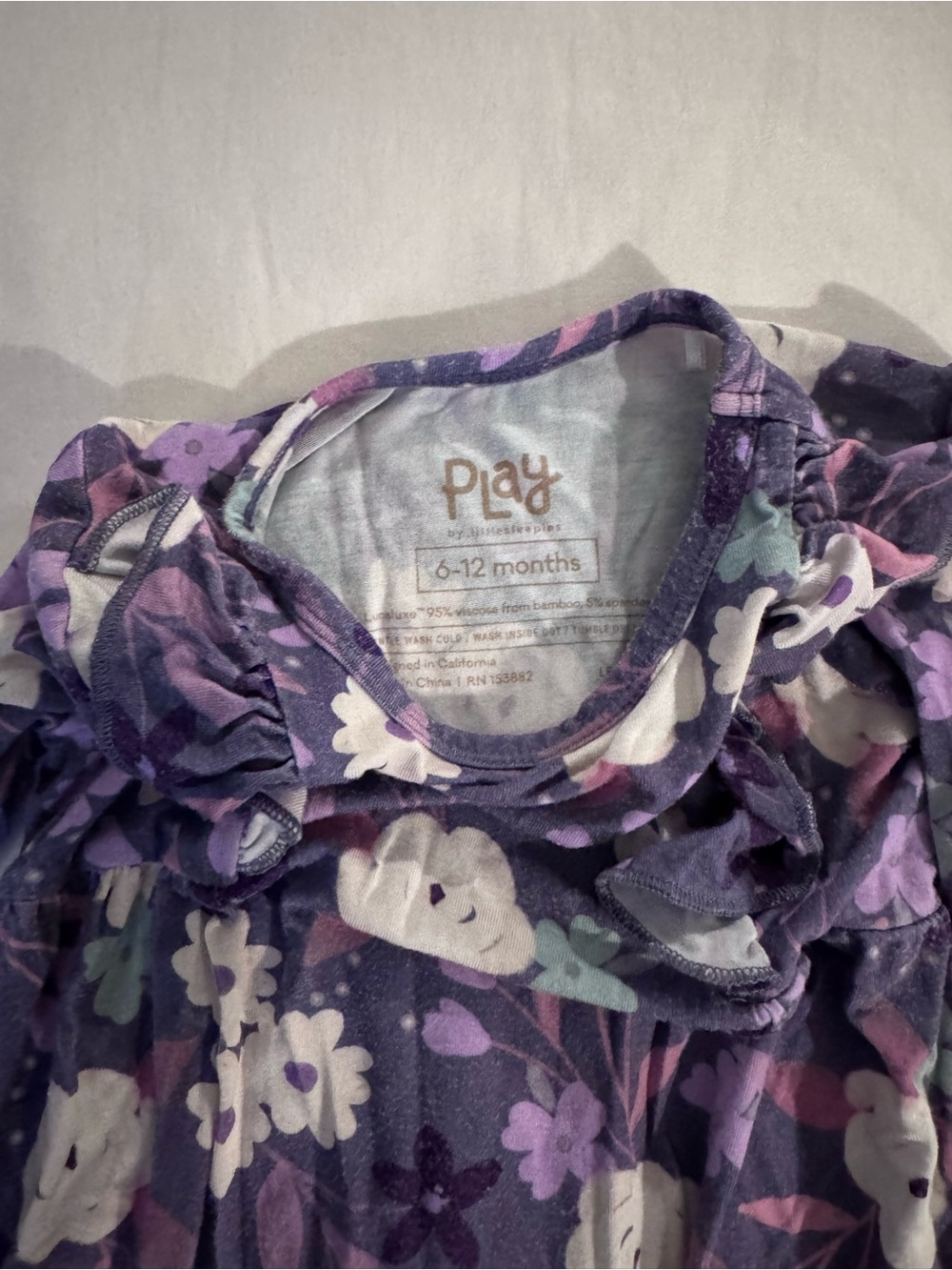 Little Sleepies Sugar Plum Floral Long Sleeve Ruffle Bib Romper - Picture 2 of 2